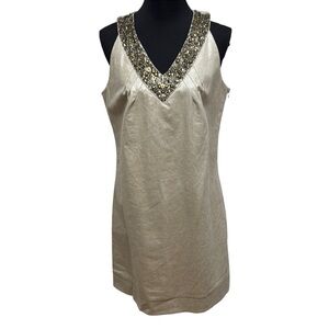 Worthington Size 12 Beige Metallic Trim Sleeveless Mini Dress NWT